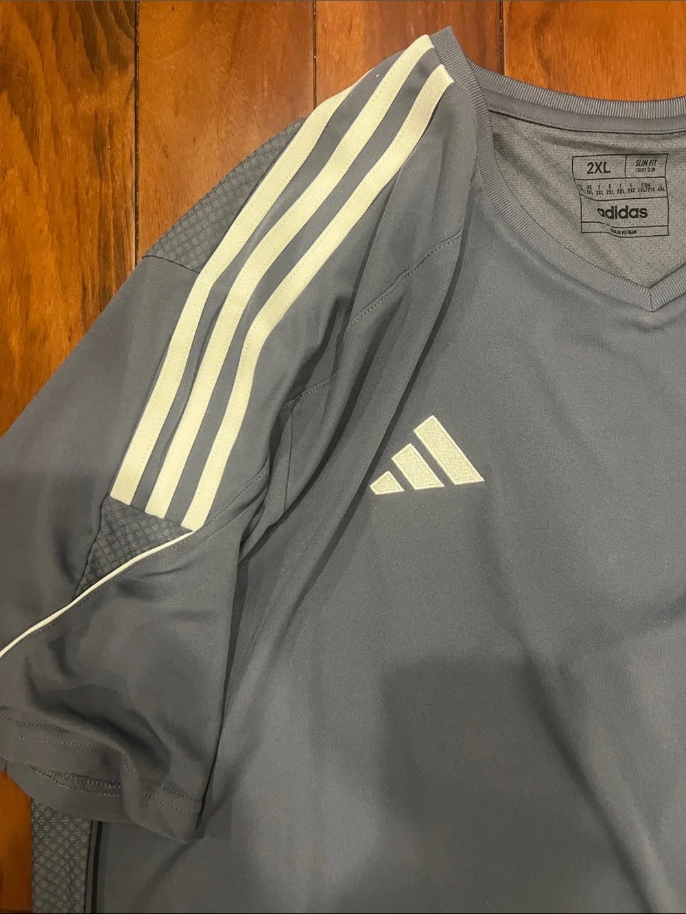 2 Adidas Men’s Short Sleeve Athletic Soccer Jerseys - Navy & Gray Tiro 23 Slim